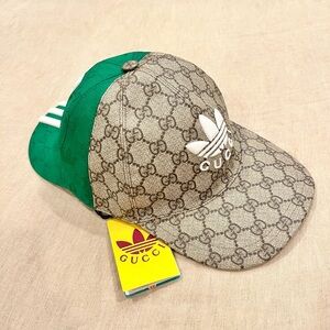 Gucci X Adidas $1090 Double Sided GG Supreme Canvas / Logo Jacquard Hat, 719406